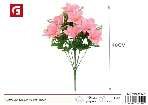 [200923245] Ramo mixto de lirios rosas 9 piezas - Flores artificiales para decoración