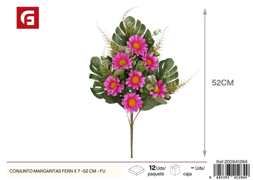 [200941284] Conjunto de margaritas y helechos x 7 - 52 cm - Fucsia, flores artificiales