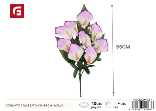 [200941187] Conjunto de calas satinadas 9 uds - 55 cm - Color malva - Ramos de flores artificiales