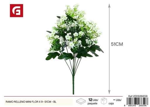 [200926659] Ramo mínimo de flores artificiales (9 ramas, 51 cm) en blanco - Decoraciones florales