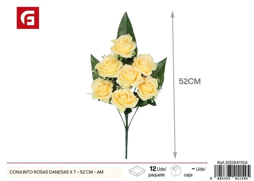 [200941154] Conjunto de rosas danesas 7 uds - 52 cm - Color amarillo - Ramos decorativos de flores artificiales