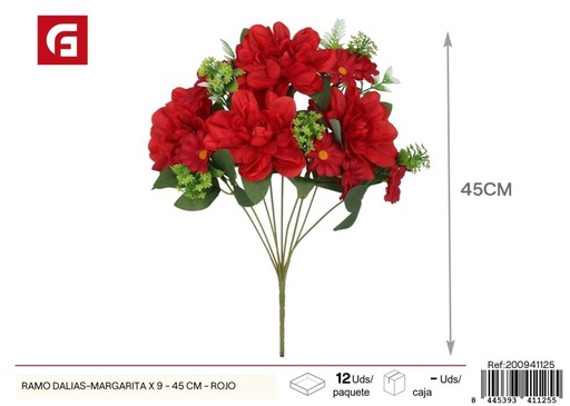 [200941125] Ramo de dalias y margaritas x 9 - 45 cm - Rojo, flores artificiales decorativas