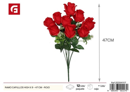 [200941117] Ramo de capullos premium 9 uds - 47 cm - Color rojo - Ramos decorativos de flores artificiales