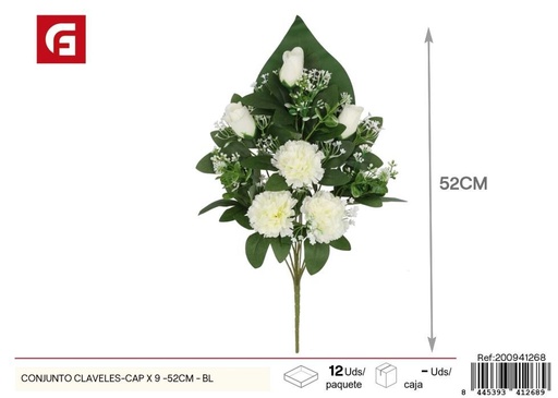 [200941268] Conjunto de claveles y capullos 9 uds - 52 cm - Color blanco - Ramos decorativos de flores artificiales