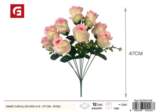 [200941118] Ramo de capullos premium 9 uds - 47 cm - Color rosa - Ramos decorativos de flores artificiales
