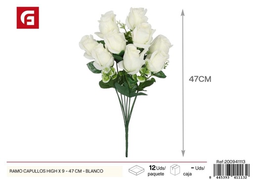 [200941113] Ramo de capullos premium 9 uds - 47 cm - Color blanco - Ramos decorativos de flores artificiales