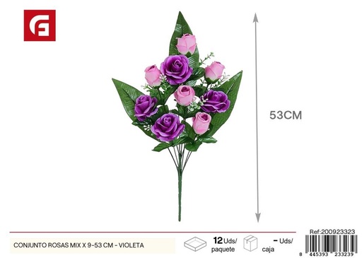 [200923323] Conjunto de rosas violetas 9 piezas - Flores artificiales de alta calidad