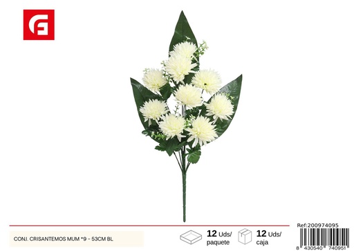 [200974095] Conjunto de crisantemos 9 uds - 53 cm - Color blanco - Ramos decorativos de flores artificiales