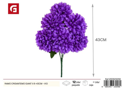 [200923258] Ramo gigante de crisantemo 6 uds - 43 cm - Color violeta - Ramos decorativos de flores artificiales