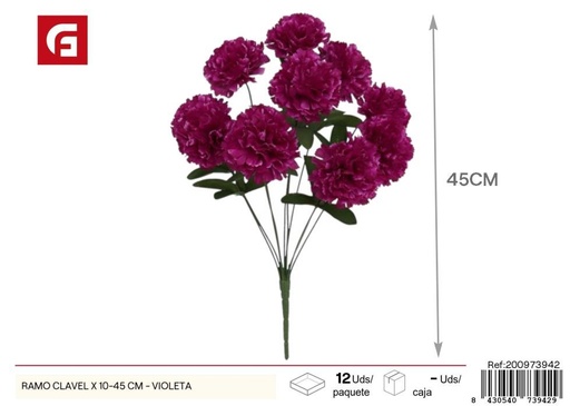 [200973942] Ramo de claveles 10 uds - 45 cm - Color violeta - Ramos decorativos de flores artificiales