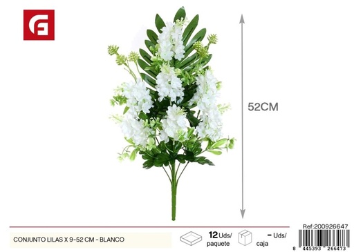 [200926647] Conjunto de lilas artificiales (9 ramas, 52 cm) en blanco - Decoraciones florales