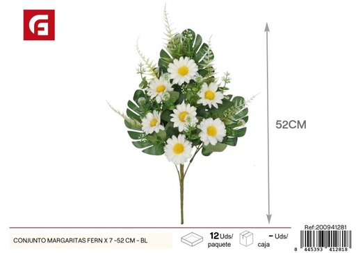 [200941281] Conjunto de margaritas y helechos x 7 - 52 cm - Blanco, flores artificiales