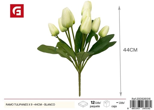 [200926516] Ramo de tulipanes blancos 9 piezas 44 cm - Flores artificiales y ramos decorativos