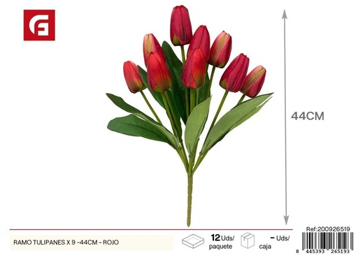 [200926519] Ramo de tulipanes 9 piezas 44 cm - Color rojo - Flores artificiales decorativas