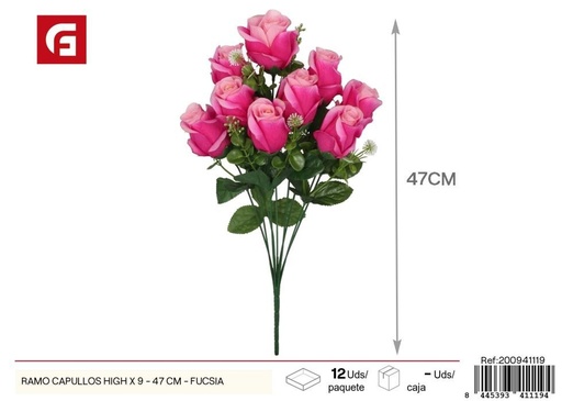 [200941119] Ramo de capullos high 9 piezas 47 cm - Color fucsia - Flores artificiales decorativas