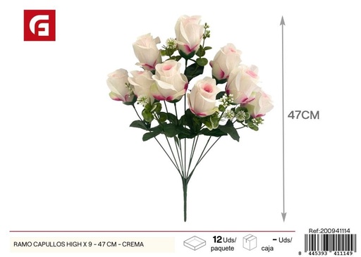 [200941114] Ramo de capullos high 9 piezas 47 cm - Color crema - Flores artificiales decorativas