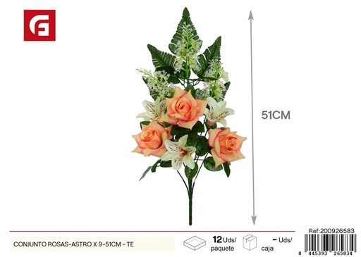 [200926583] Conjunto de rosas-astro 9 piezas 51 cm - Color café - Flores artificiales decorativas
