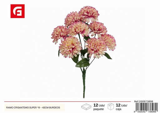 [200973898] Ramo de crisantemos super 8 piezas 42 cm - Color burdeos - Flores artificiales decorativas