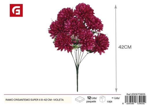 [200973905] Ramo de crisantemos super 8 piezas 42 cm - Color violeta - Flores artificiales decorativas