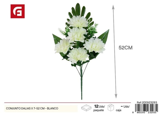 [200923293] Conjunto de dalias artificiales (7 ramas, 52 cm) en blanco - Decoraciones florales