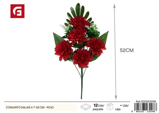 [200923296] Conjunto de dalias 7 piezas 52 cm - Color rojo - Flores artificiales decorativas