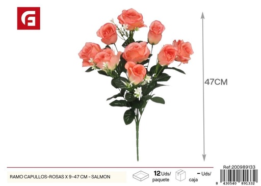 [200989133] Ramo de capullos-rosas 9 piezas 47 cm - Color salmón - Flores artificiales decorativas