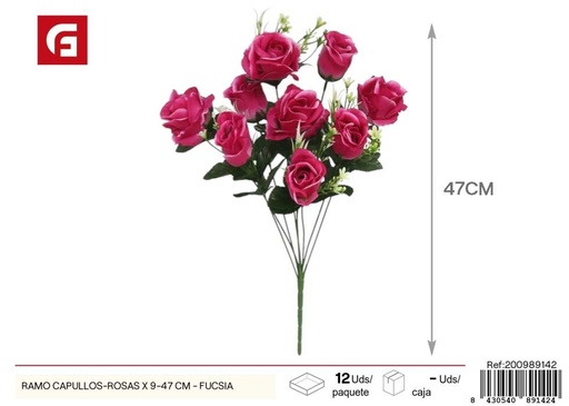 [200989142] Ramo de capullos-rosas 9 piezas 47 cm - Color fucsia - Flores artificiales decorativas