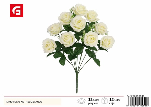 [200998941] Ramo de rosas blancas de 10 piezas 45 cm - Flores artificiales y decoración