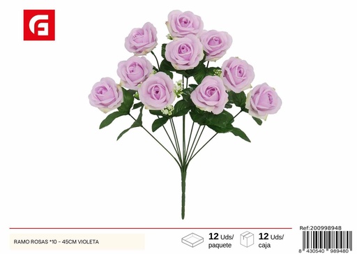 [200998948] Ramo de rosas violetas x10 45cm - Flores artificiales y decoración floral