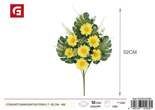 [200941282] Conjunto de margaritas y helechos x 7 - 52 cm - Amarillo, flores artificiales