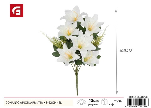 [200941256] Conjunto de azucenas impresas 8 piezas 52 cm - Color blanco - Flores artificiales decorativas