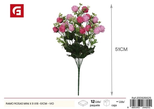 [200926625] Ramo de mini rosas violetas 9x18 piezas 51 cm - Ramos florales pequeños decorativos