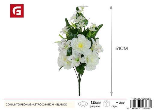 [200926568] Conjunto de peonías-astro 9 piezas 51 cm - Color blanco - Flores artificiales decorativas
