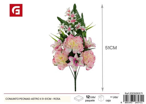 [200926571] Conjunto de peonias y astromelias rosas 9 piezas 51 cm - Decoraciones florales elegantes