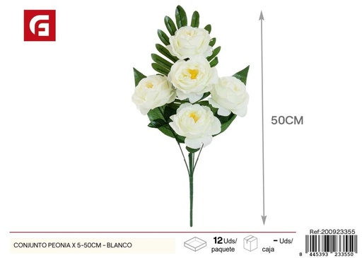 [200923355] Conjunto de peonías 5 piezas 50 cm - Color blanco - Flores artificiales decorativas
