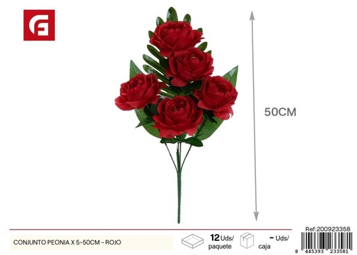 [200923358] Conjunto de Peonias artificiales rojo x 5 - 50 cm - Decoración floral