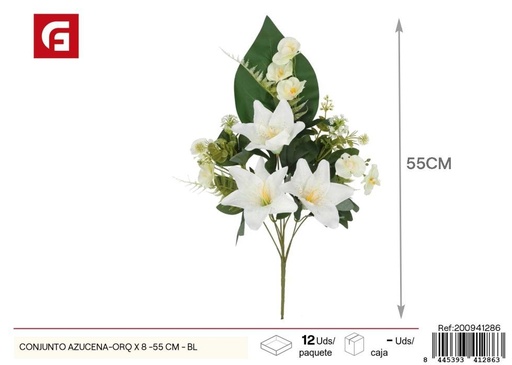 [200941286] Conjunto Azucena y Orquídeas blancas x 8 - 55 cm - Decoración floral