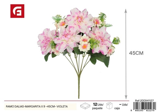 [200941127] Ramo de Dalias y Margaritas Violeta x 9 - 45 cm - Flores artificiales