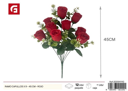 [200941110] Ramo de Capullos rojos x 9 - 45 cm - Decoración floral