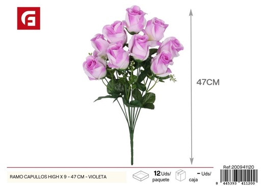 [200941120] Ramo de Capullos altos Violeta x 9 - 47 cm - Decoración floral