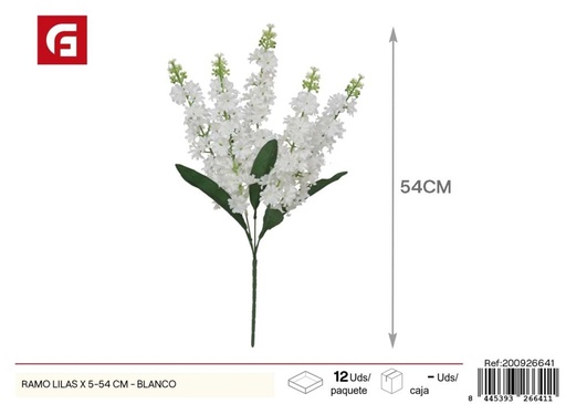 [200926641] Ramo de lilas artificiales (5 ramas, 54 cm) en blanco - Decoraciones florales