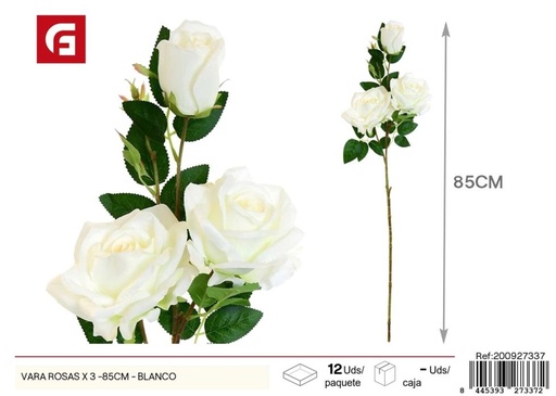 [200927337] Rama de rosas artificiales (3 ramas, 85 cm) en blanco - Decoraciones florales