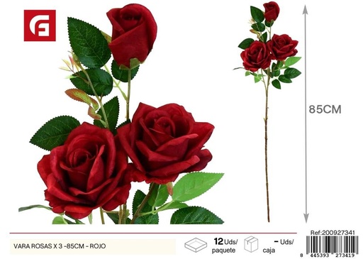 [200927341] Vara de rosas rojas 3 piezas 85 cm - Flores artificiales de diseño