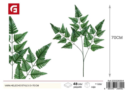 [200926894] Vara de helecho estilo 3 piezas 70 cm - Flores artificiales para decoración