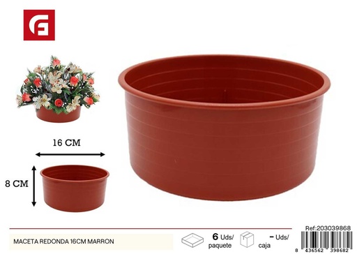 [203039868] Maceta redonda marrón 16 cm - Flores artificiales y macetas decorativas