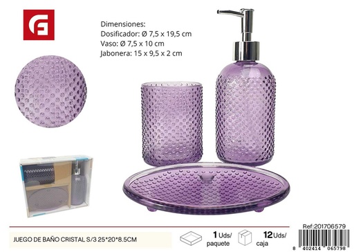 [201706579] Juego de baño cristal S/3 25*20*8.5cm - Conjuntos de baño elegantes