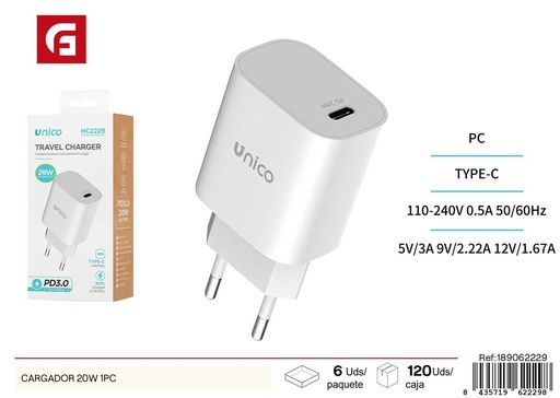 [189062229] Cargador 20W CE - Cargador rápido para dispositivos electrónicos
