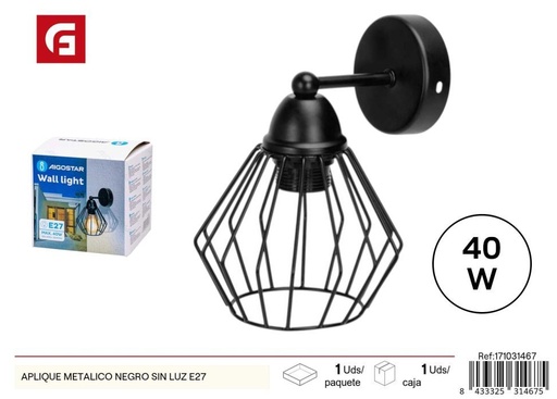 [171031467] Aplique metálico negro E27 sin bombilla - Iluminación decorativa