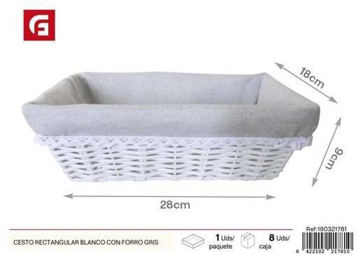[190321781] Cesto rectangular blanco con forro gris - Organización y decoración del hogar