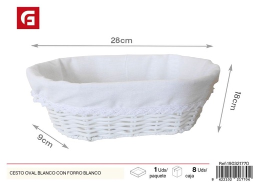 [190321770] Cesto oval blanco con forro blanco - Almacenamiento decorativo